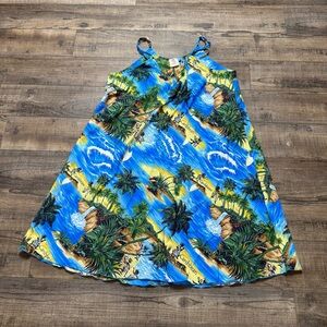 Rima Tropical Caribbean Blue and Green Sleeveless Dress